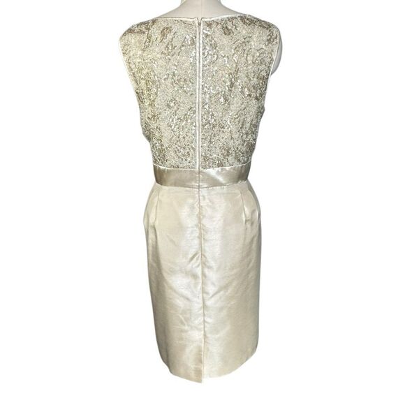 Tahari ASL Cream Shantung Sequin Lace Sheath Cocktail Dress | 16 - Picture 8 of 8